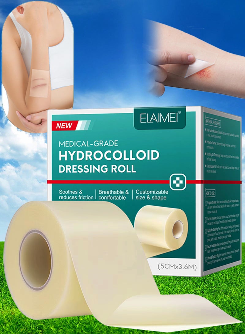 Elaimei Medical Grade Hydrocolloid Dressing Roll for Wound Care Supports Natural Healing Ultra Absorbent Reduces Friction Breathable Home Essential Hydrocolloid Roll Advanced Wound Bandages 5cmx3.6m - Image 1